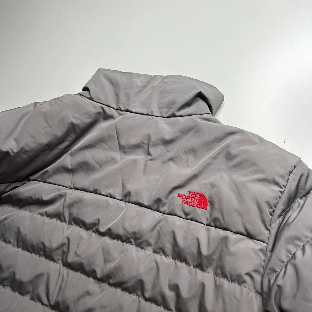 The North Face Mens 550 Down Puffer Jacket Grey Red Full Zip XL Regular